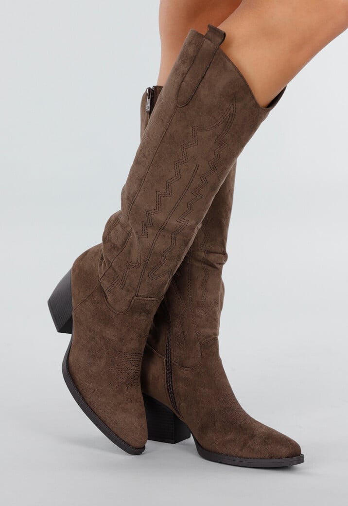 Bruine Suède Cowboyboots met Hak