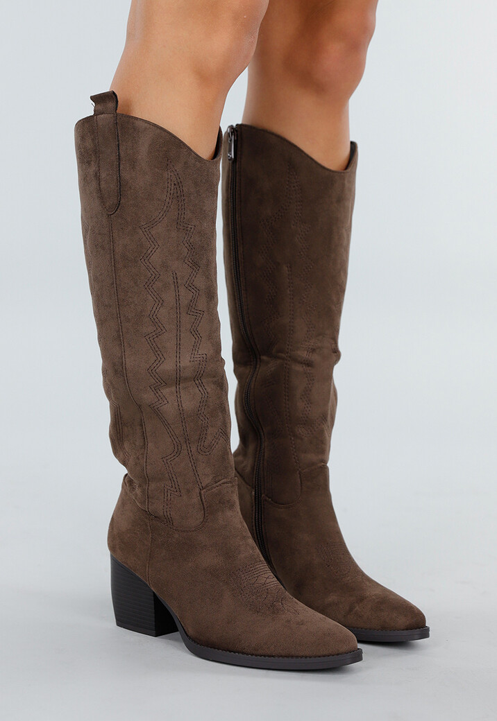 Bruine Suède Cowboyboots met Hak