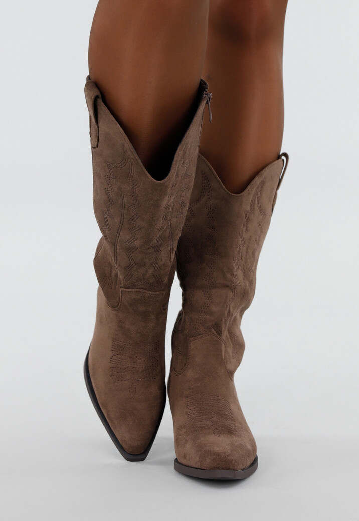 Bruine Suède Cowboylaarzen met Westernpatroon