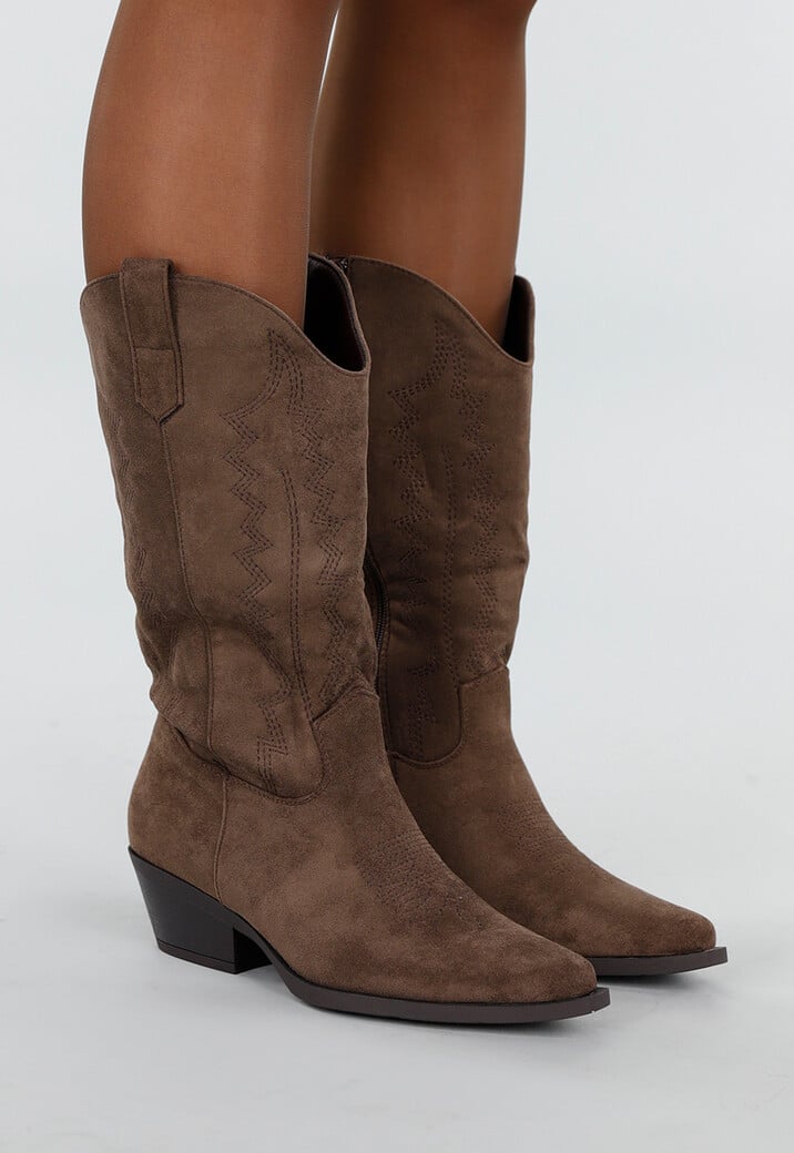 Bruine Suède Cowboylaarzen met Westernpatroon