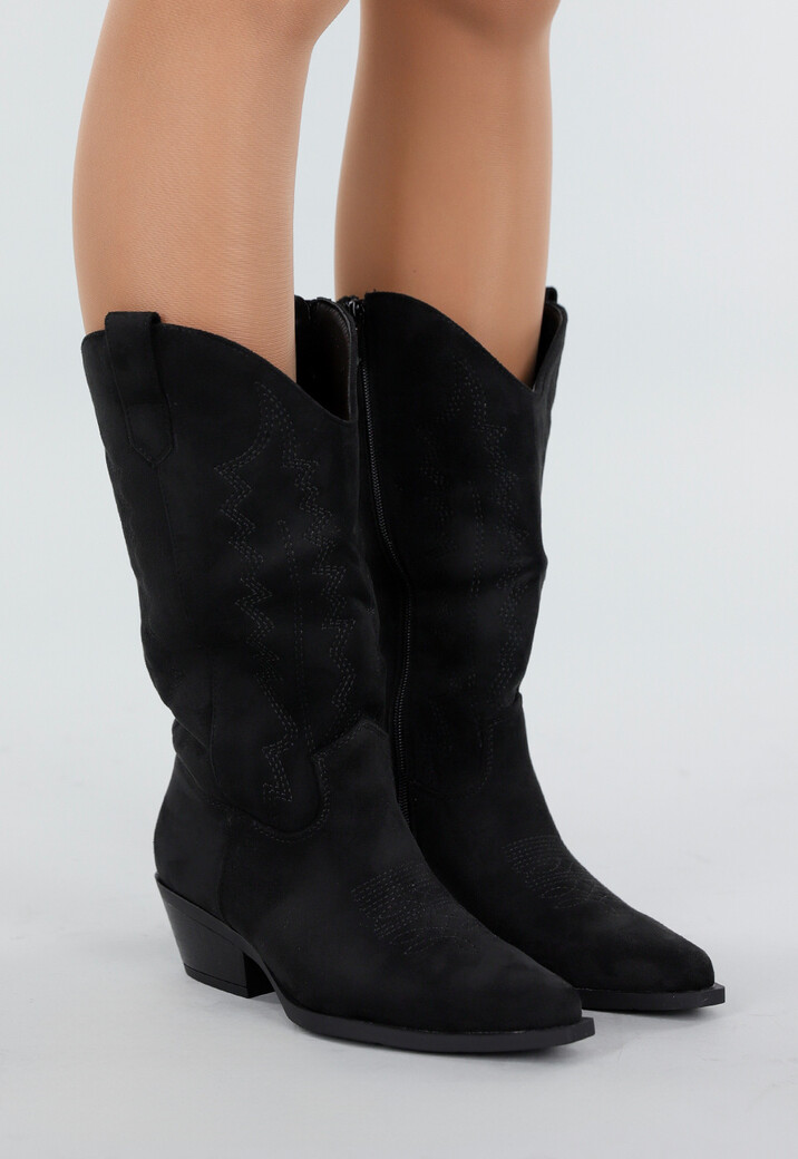 Zwarte Suède Cowboylaarzen met Westernpatroon