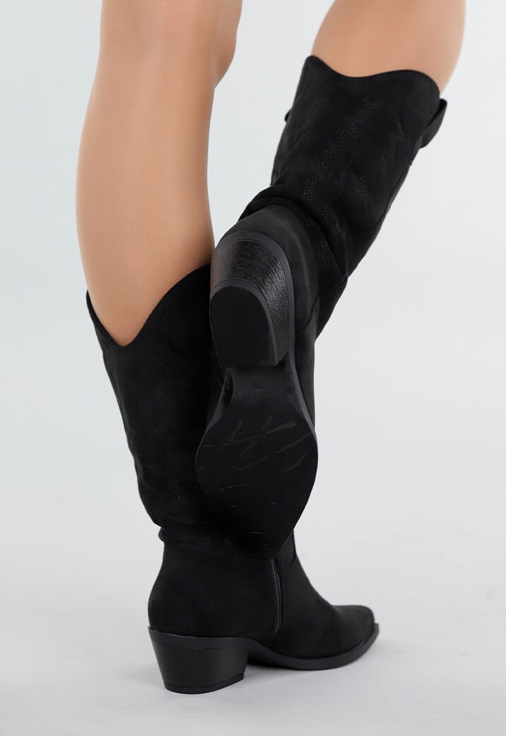 Zwarte Suède Cowboylaarzen met Westernpatroon