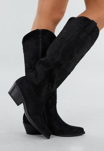 Zwarte Suède Glitter Cowboylaarzen