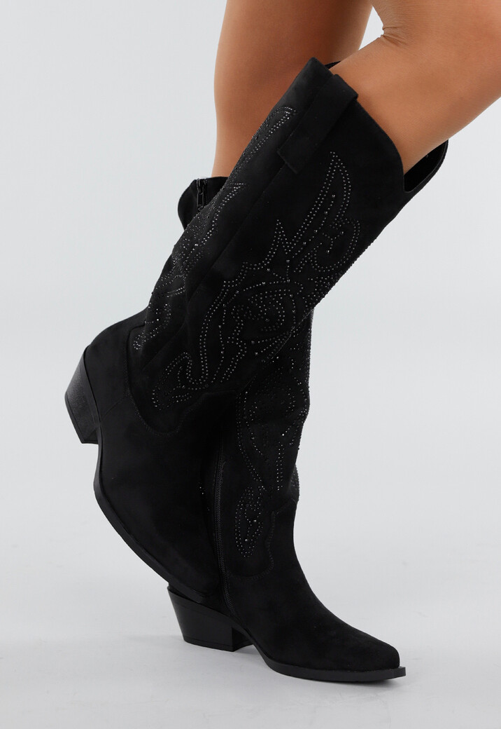 Zwarte Suède Cowboylaarzen met Glitters