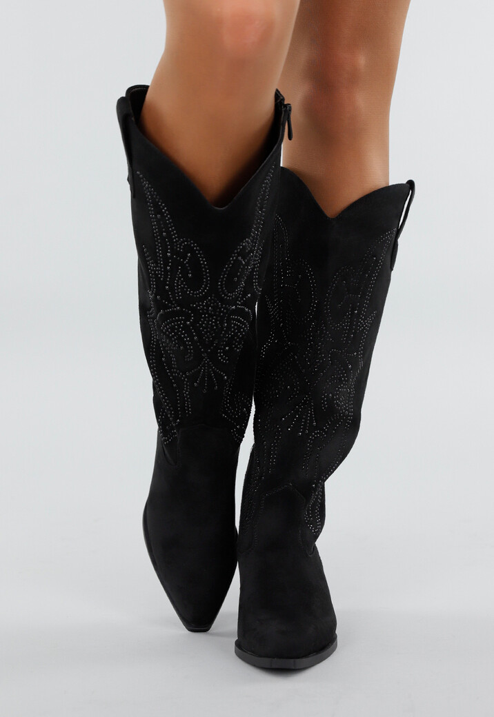 Zwarte Suède Cowboylaarzen met Glitters