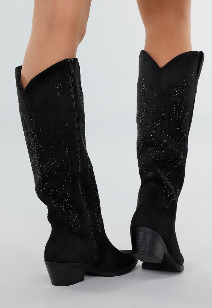 Zwarte Suède Cowboylaarzen met Glitters