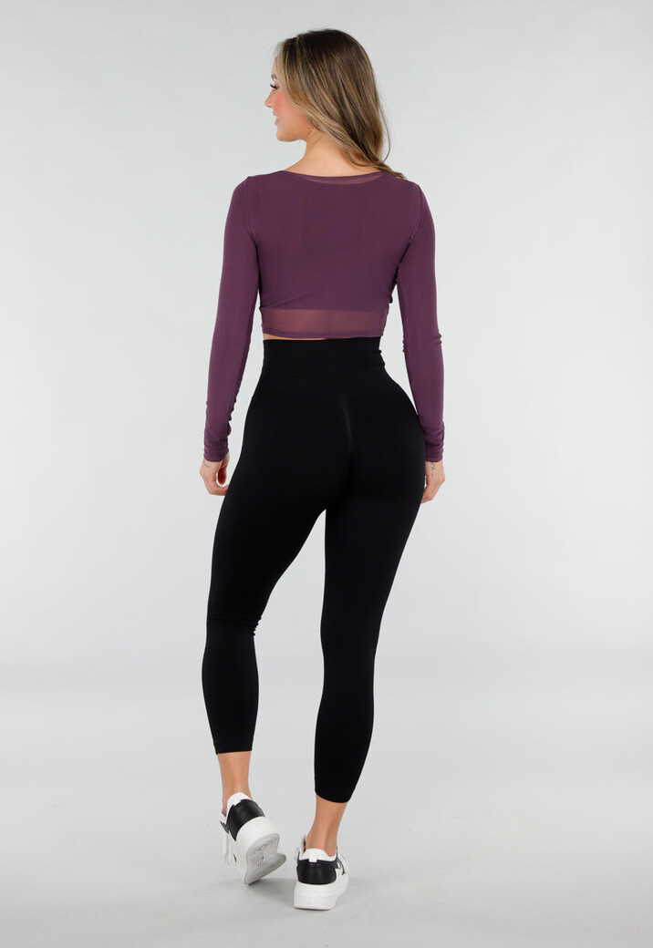 Paars Mesh Wrap Sporttop met Lange Mouwen