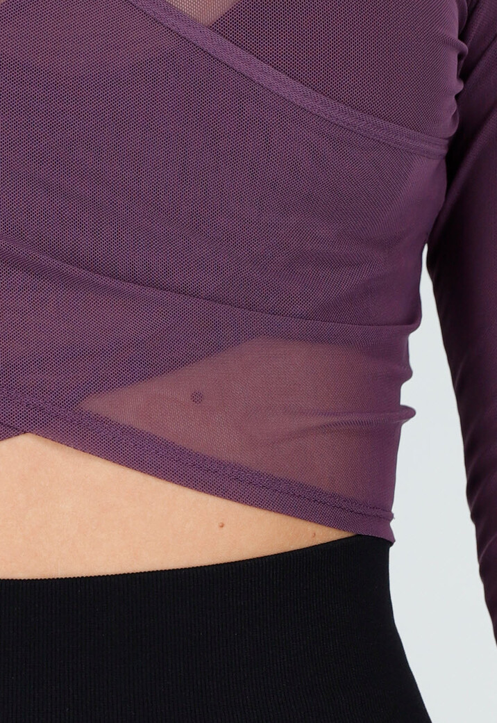 Paars Mesh Wrap Sporttop met Lange Mouwen
