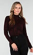 Bordeaux Stretch Top met Lange Mouwen en Col