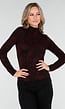 Bordeaux Stretch Top met Lange Mouwen en Col