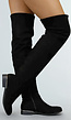 Basic Zwarte Suède-Look Overknee Laarzen met Kleine Hak