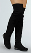 Basic Zwarte Suède-Look Overknee Laarzen met Kleine Hak