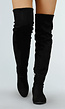 Basic Zwarte Suède-Look Overknee Laarzen met Kleine Hak