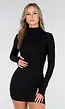 NEW260826 Basic Zwart Rib Bodycon Jurkje
