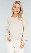 Beige Gebreide Trui met Open Rug en Satijnen Strikdetail