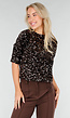 Bruine Pailletten Top met Korte Mouwen en Stretch