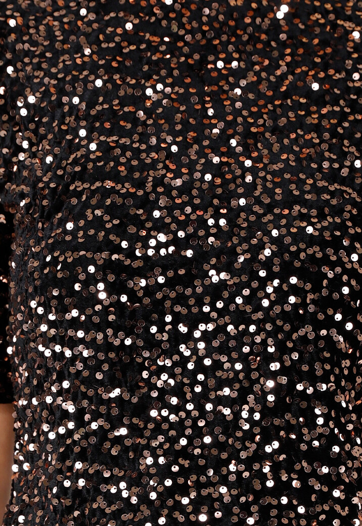 Bruine Pailletten Top met Korte Mouwen en Stretch