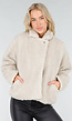 Beige Teddy Jas met Zachte Fleece Textuur en Opstaande Kraag
