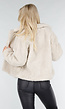 Beige Teddy Jas met Zachte Fleece Textuur en Opstaande Kraag
