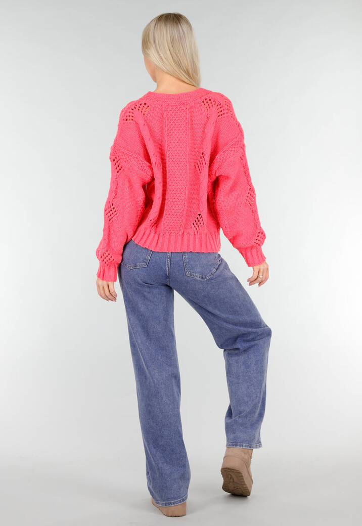 Roze Gebreid Vest met V-Hals en Knoopsluiting