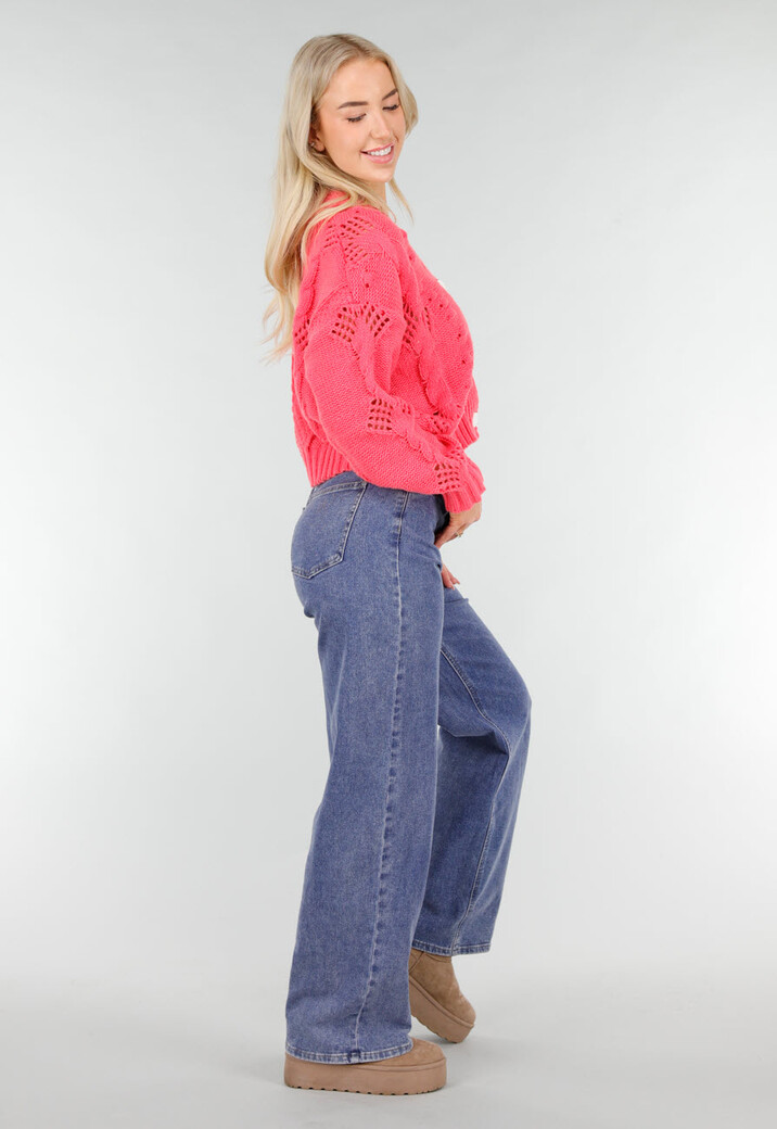 Roze Gebreid Vest met V-Hals en Knoopsluiting