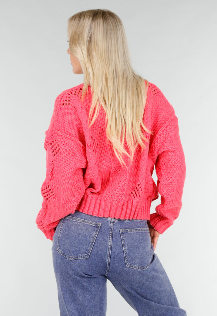 Roze Gebreid Vest met V-Hals en Knoopsluiting