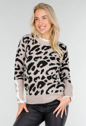 Trui met Luipaardprint en Kantdetails