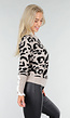 Gebreide Trui met Panterprint en Kantdetails aan Hals en Mouwen