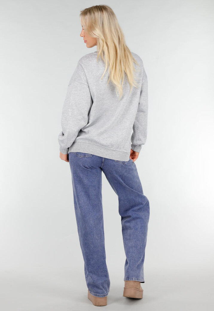 Grijze Oversized Sweater met Ronde Hals en Lange Mouwen