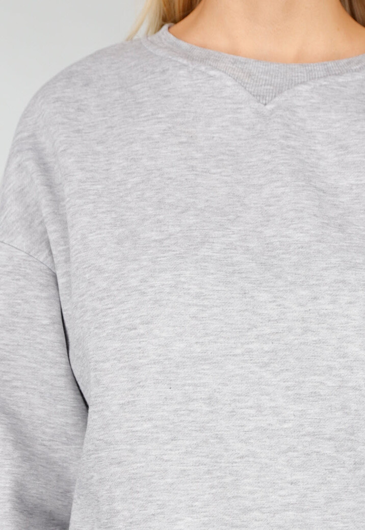 Grijze Oversized Sweater met Ronde Hals en Lange Mouwen