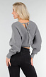 Grijze Gebreide Overslagtrui met V-hals en Elastische Tailleband