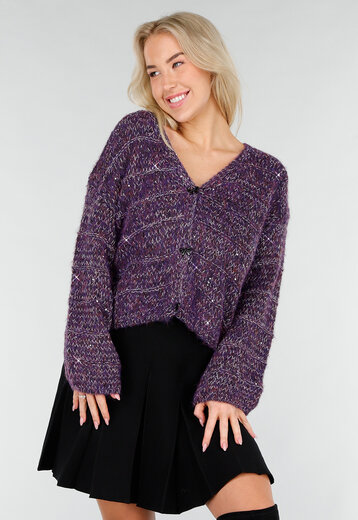 Paars Gebreid Vest met Strikknopen