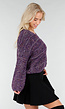 Paars Gebreid Vest met Strikknopen en Lurexdraad