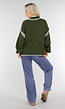 Groene Gebreide Trui met Hoge Hals en Witte Randdetails