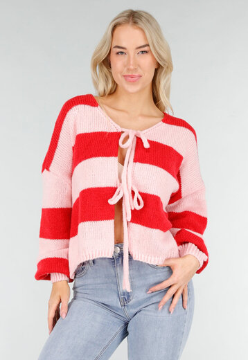 Roze Rood Gestreept Vest met Striksluiting