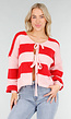 Roze Rood Gestreept Vest met Striksluiting en Losvallende Pasvorm