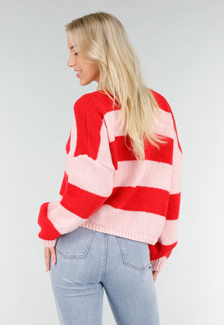 Roze Rood Gestreept Vest met Striksluiting en Losvallende Pasvorm