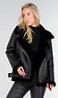 Zwarte Imitatie Leren Biker Jas met Faux Fur