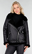 Zwarte Imitatie Leren Biker Jas met Faux Fur