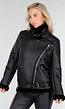 Zwarte Imitatie Leren Biker Jas met Faux Fur
