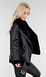 Zwarte Imitatie Leren Biker Jas met Faux Fur