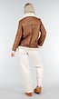 Bruine Imitatie Leren Biker Jas met Faux Fur