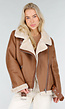 Bruine Imitatie Leren Biker Jas met Faux Fur