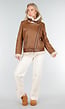 Bruine Imitatie Leren Biker Jas met Faux Fur