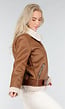 Bruine Imitatie Leren Biker Jas met Faux Fur