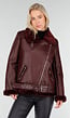 Bordeaux Rode Imitatie Leren Biker Jas met Faux Fur