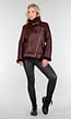 Bordeaux Rode Imitatie Leren Biker Jas met Faux Fur