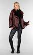 Bordeaux Rode Imitatie Leren Biker Jas met Faux Fur