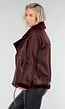 Bordeaux Rode Imitatie Leren Biker Jas met Faux Fur