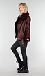 Bordeaux Rode Imitatie Leren Biker Jas met Faux Fur